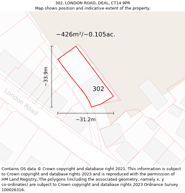 302, LONDON ROAD, DEAL, CT14 9PR: Plot and title map