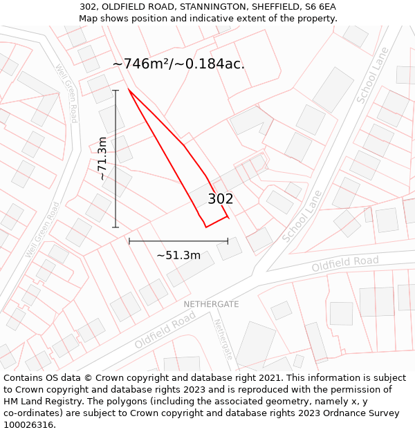 302, OLDFIELD ROAD, STANNINGTON, SHEFFIELD, S6 6EA: Plot and title map