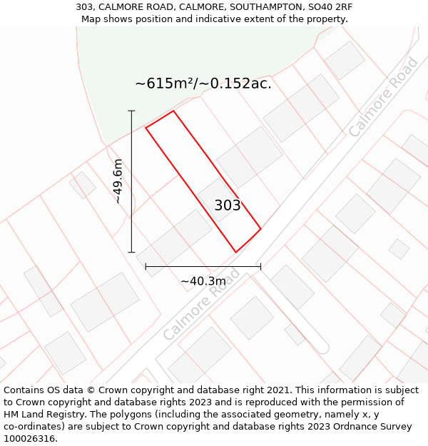 303, CALMORE ROAD, CALMORE, SOUTHAMPTON, SO40 2RF: Plot and title map