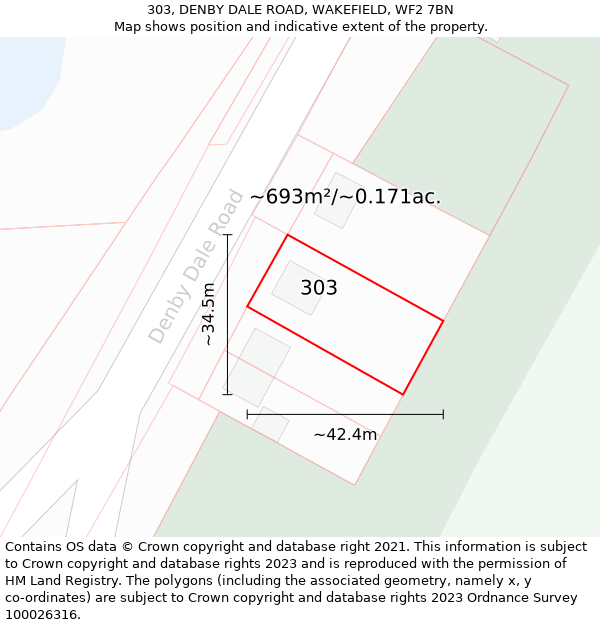 303, DENBY DALE ROAD, WAKEFIELD, WF2 7BN: Plot and title map