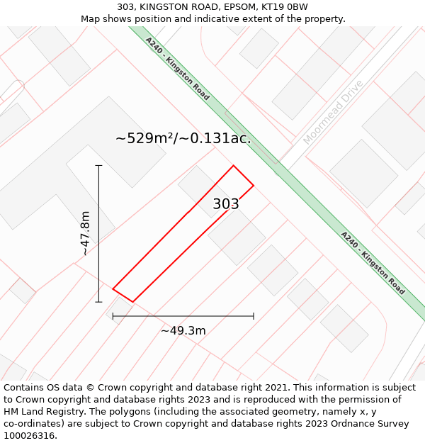 303, KINGSTON ROAD, EPSOM, KT19 0BW: Plot and title map