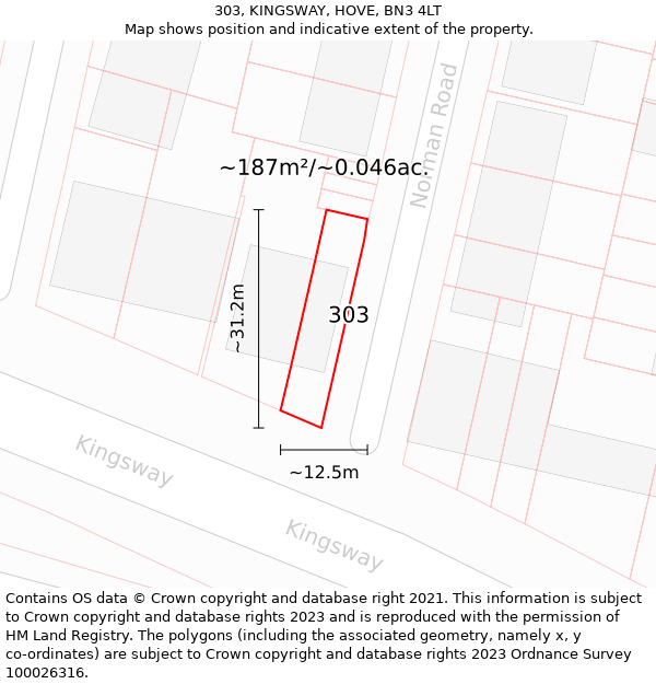 303, KINGSWAY, HOVE, BN3 4LT: Plot and title map