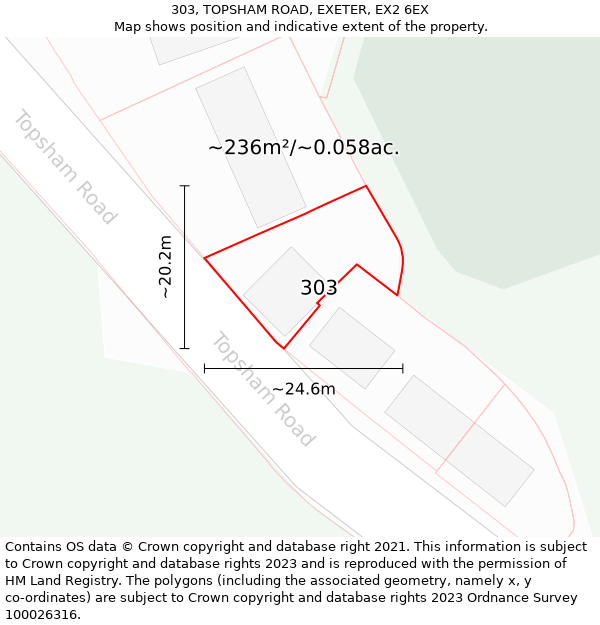 303, TOPSHAM ROAD, EXETER, EX2 6EX: Plot and title map
