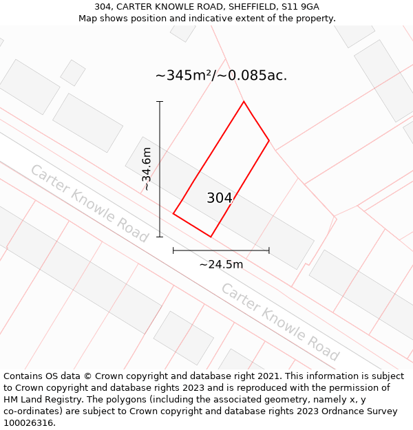 304, CARTER KNOWLE ROAD, SHEFFIELD, S11 9GA: Plot and title map