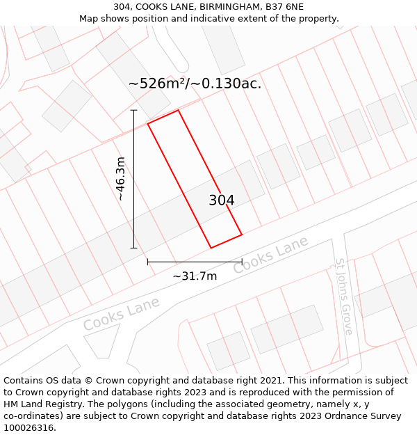 304, COOKS LANE, BIRMINGHAM, B37 6NE: Plot and title map