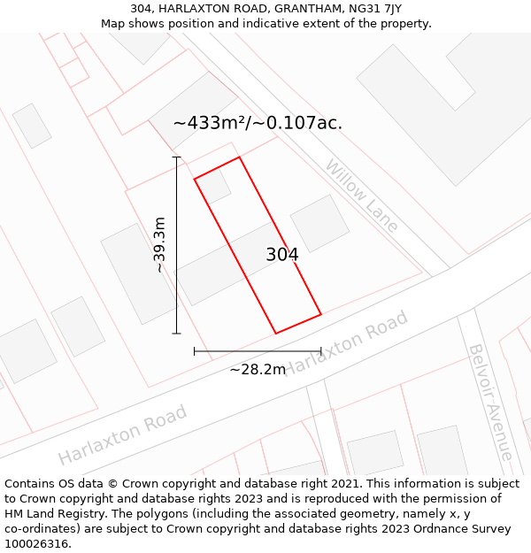 304, HARLAXTON ROAD, GRANTHAM, NG31 7JY: Plot and title map