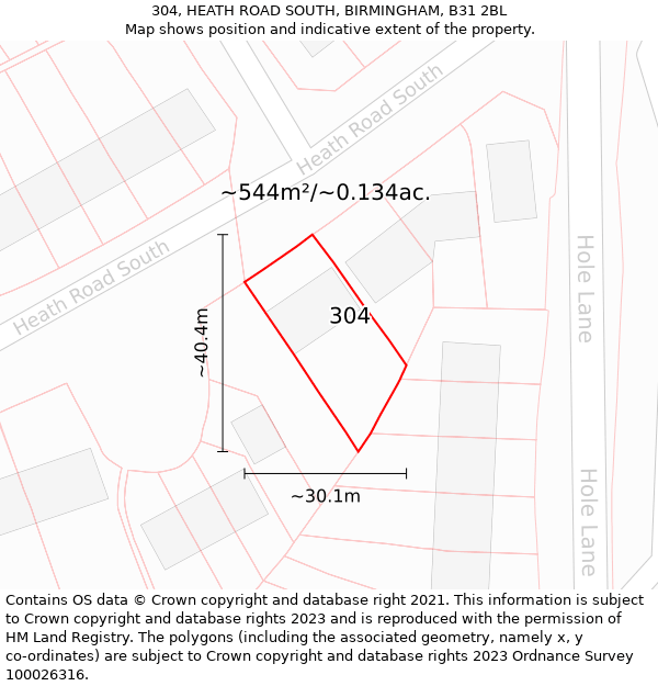 304, HEATH ROAD SOUTH, BIRMINGHAM, B31 2BL: Plot and title map