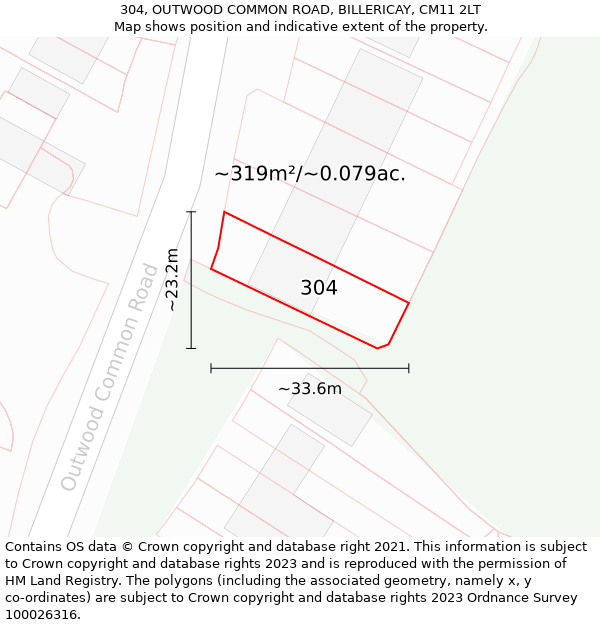 304, OUTWOOD COMMON ROAD, BILLERICAY, CM11 2LT: Plot and title map