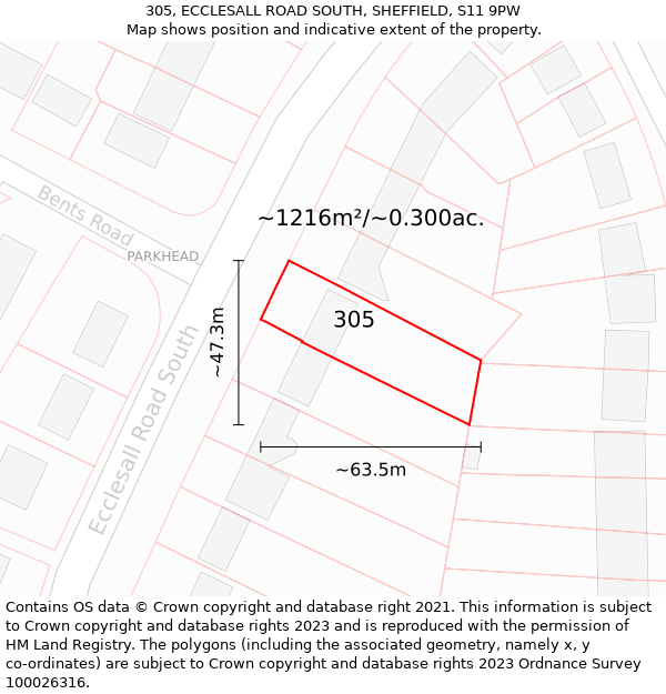 305, ECCLESALL ROAD SOUTH, SHEFFIELD, S11 9PW: Plot and title map