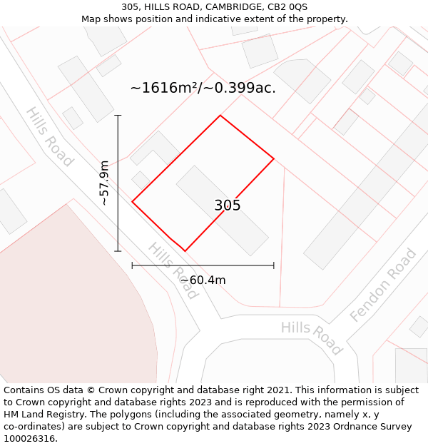 305, HILLS ROAD, CAMBRIDGE, CB2 0QS: Plot and title map