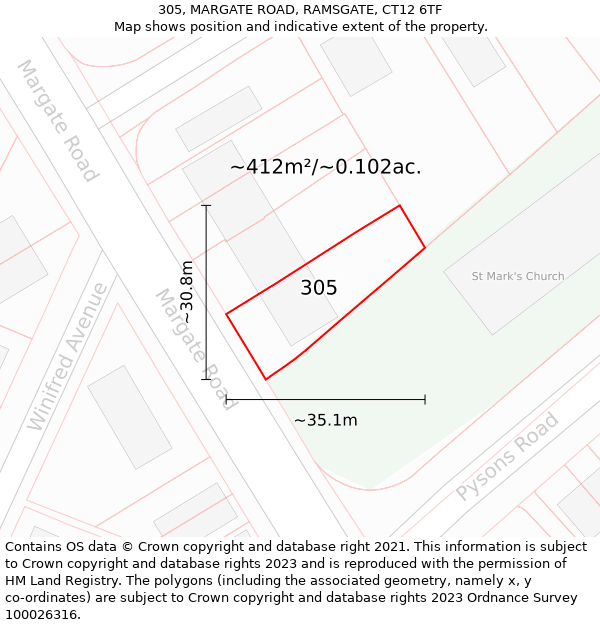 305, MARGATE ROAD, RAMSGATE, CT12 6TF: Plot and title map