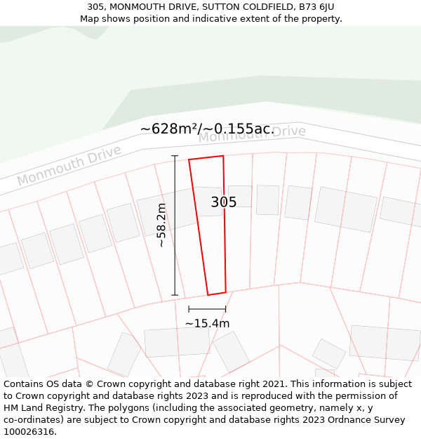 305, MONMOUTH DRIVE, SUTTON COLDFIELD, B73 6JU: Plot and title map