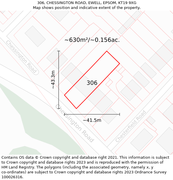 306, CHESSINGTON ROAD, EWELL, EPSOM, KT19 9XG: Plot and title map