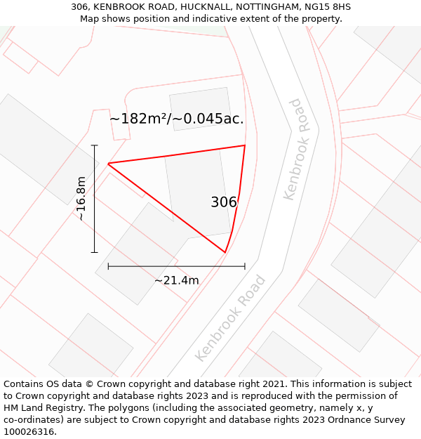 306, KENBROOK ROAD, HUCKNALL, NOTTINGHAM, NG15 8HS: Plot and title map