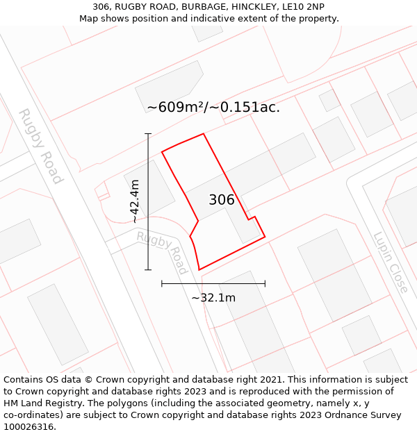 306, RUGBY ROAD, BURBAGE, HINCKLEY, LE10 2NP: Plot and title map