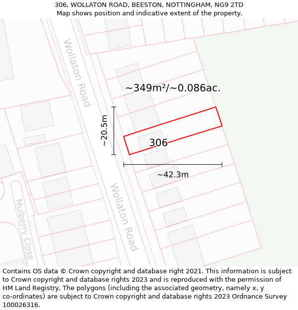 306, WOLLATON ROAD, BEESTON, NOTTINGHAM, NG9 2TD: Plot and title map