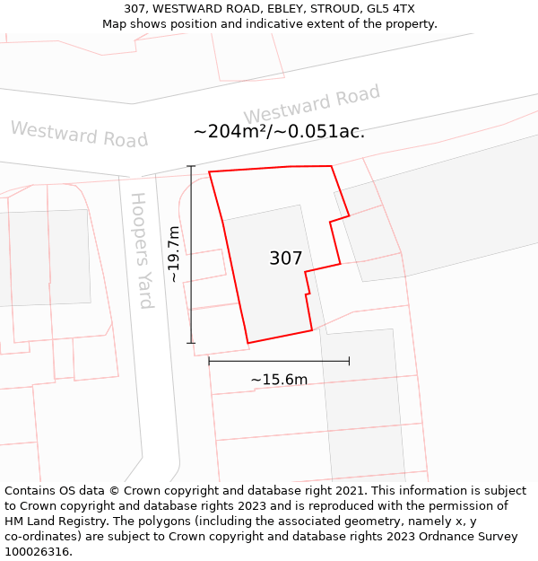 307, WESTWARD ROAD, EBLEY, STROUD, GL5 4TX: Plot and title map