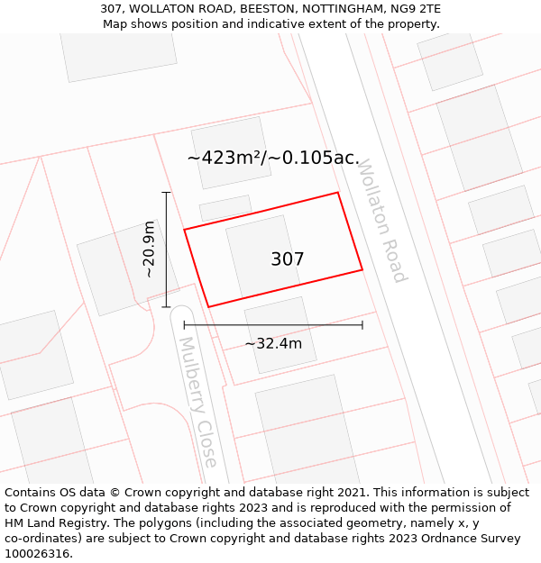 307, WOLLATON ROAD, BEESTON, NOTTINGHAM, NG9 2TE: Plot and title map