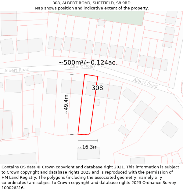 308, ALBERT ROAD, SHEFFIELD, S8 9RD: Plot and title map
