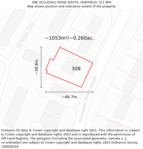 308, ECCLESALL ROAD SOUTH, SHEFFIELD, S11 9PU: Plot and title map