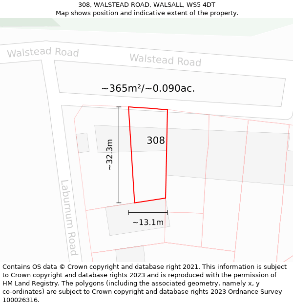 308, WALSTEAD ROAD, WALSALL, WS5 4DT: Plot and title map