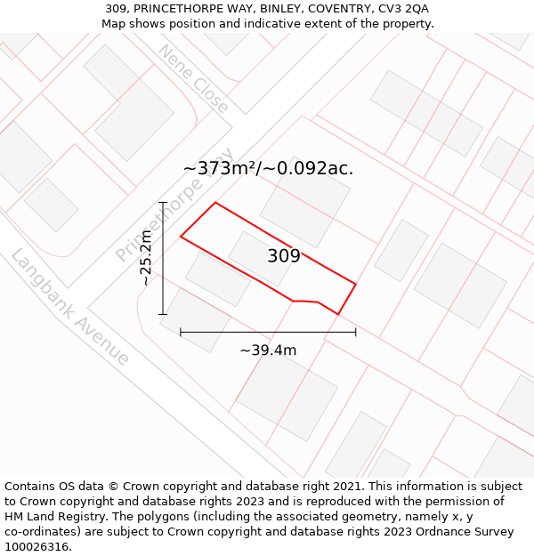 309, PRINCETHORPE WAY, BINLEY, COVENTRY, CV3 2QA: Plot and title map