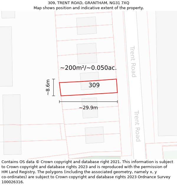 309, TRENT ROAD, GRANTHAM, NG31 7XQ: Plot and title map