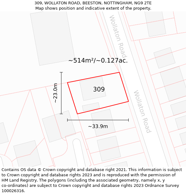 309, WOLLATON ROAD, BEESTON, NOTTINGHAM, NG9 2TE: Plot and title map