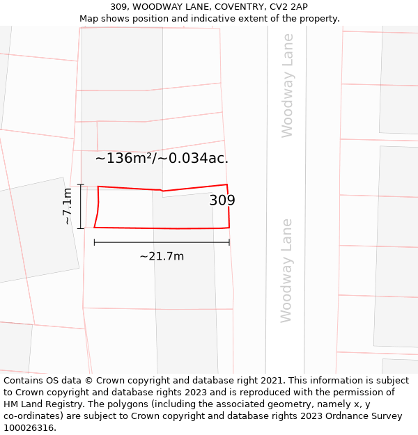 309, WOODWAY LANE, COVENTRY, CV2 2AP: Plot and title map