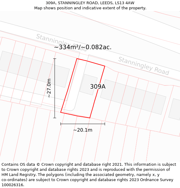 309A, STANNINGLEY ROAD, LEEDS, LS13 4AW: Plot and title map