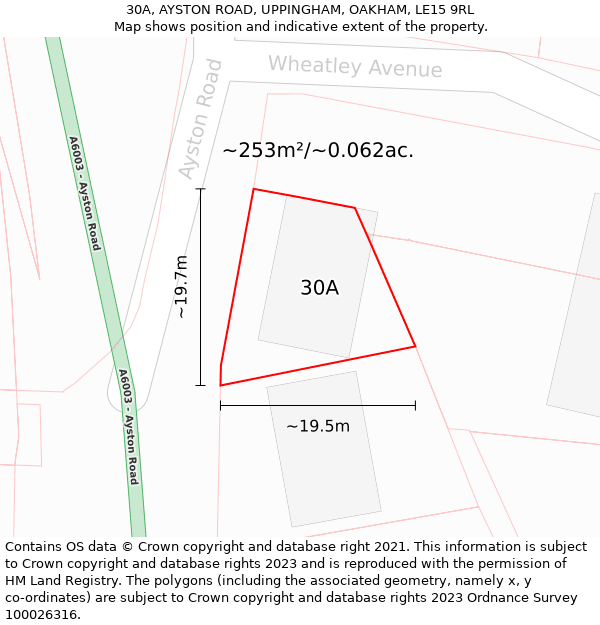 30A, AYSTON ROAD, UPPINGHAM, OAKHAM, LE15 9RL: Plot and title map