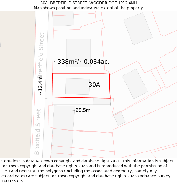 30A, BREDFIELD STREET, WOODBRIDGE, IP12 4NH: Plot and title map