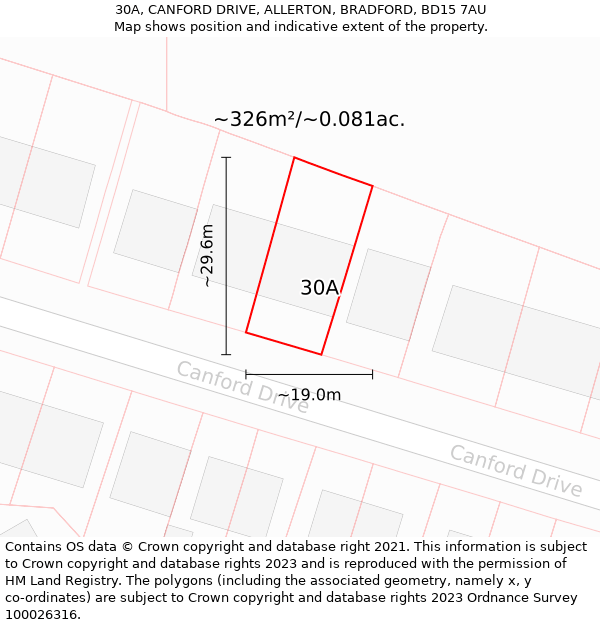 30A, CANFORD DRIVE, ALLERTON, BRADFORD, BD15 7AU: Plot and title map