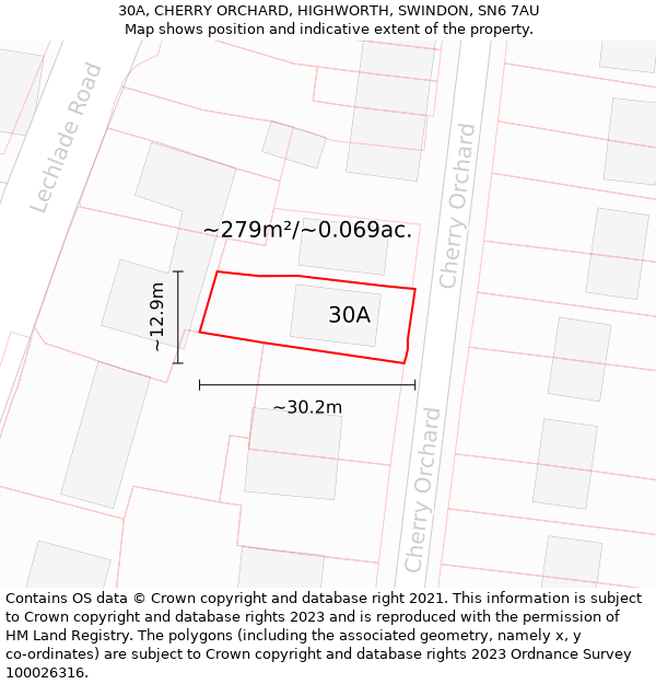 30A, CHERRY ORCHARD, HIGHWORTH, SWINDON, SN6 7AU: Plot and title map