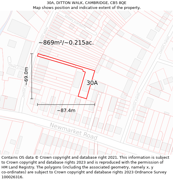 30A, DITTON WALK, CAMBRIDGE, CB5 8QE: Plot and title map