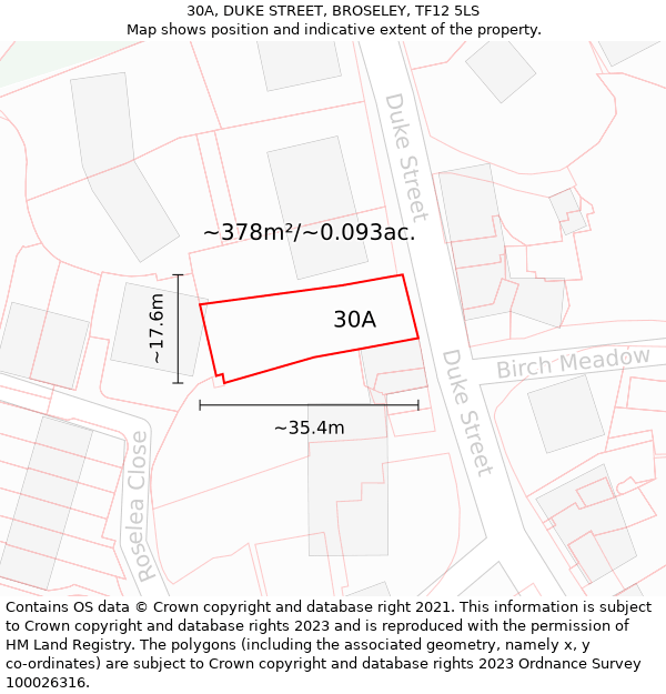 30A, DUKE STREET, BROSELEY, TF12 5LS: Plot and title map