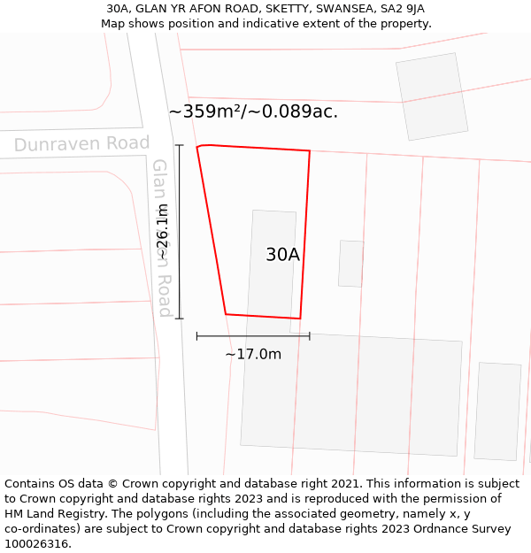 30A, GLAN YR AFON ROAD, SKETTY, SWANSEA, SA2 9JA: Plot and title map