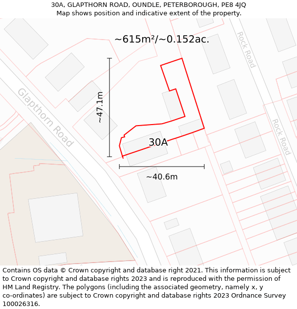 30A, GLAPTHORN ROAD, OUNDLE, PETERBOROUGH, PE8 4JQ: Plot and title map