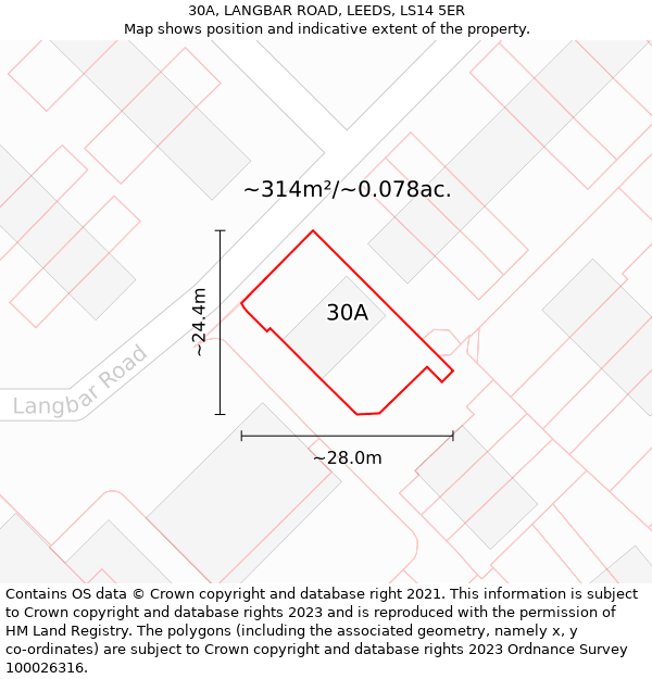 30A, LANGBAR ROAD, LEEDS, LS14 5ER: Plot and title map