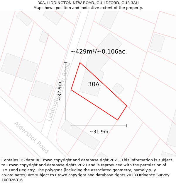 30A, LIDDINGTON NEW ROAD, GUILDFORD, GU3 3AH: Plot and title map