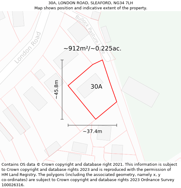 30A, LONDON ROAD, SLEAFORD, NG34 7LH: Plot and title map
