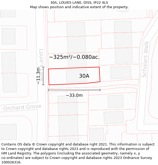 30A, LOUIES LANE, DISS, IP22 4LS: Plot and title map