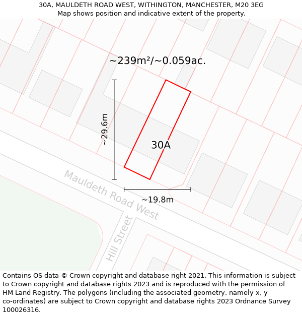 30A, MAULDETH ROAD WEST, WITHINGTON, MANCHESTER, M20 3EG: Plot and title map