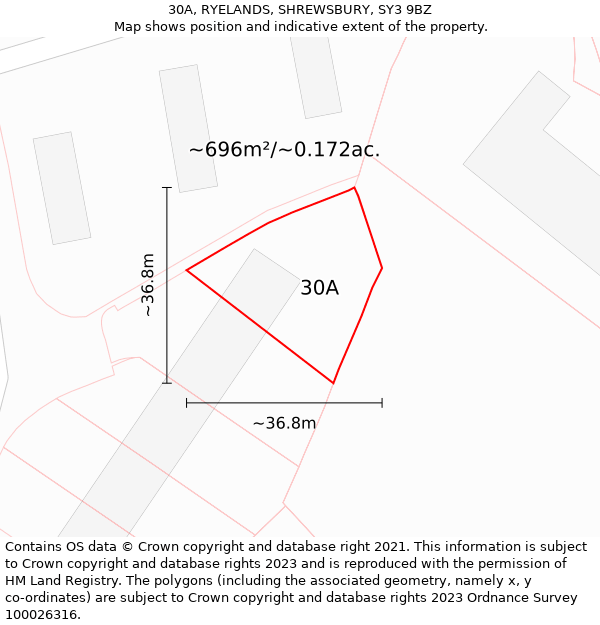 30A, RYELANDS, SHREWSBURY, SY3 9BZ: Plot and title map