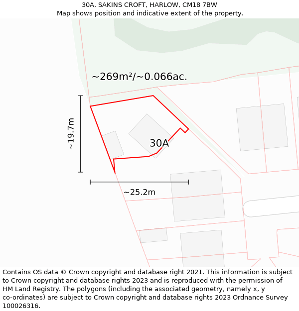 30A, SAKINS CROFT, HARLOW, CM18 7BW: Plot and title map