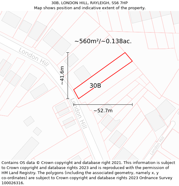 30B, LONDON HILL, RAYLEIGH, SS6 7HP: Plot and title map