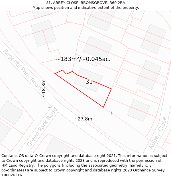 31, ABBEY CLOSE, BROMSGROVE, B60 2RA: Plot and title map