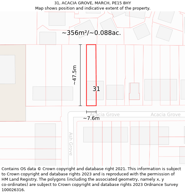 31, ACACIA GROVE, MARCH, PE15 8HY: Plot and title map