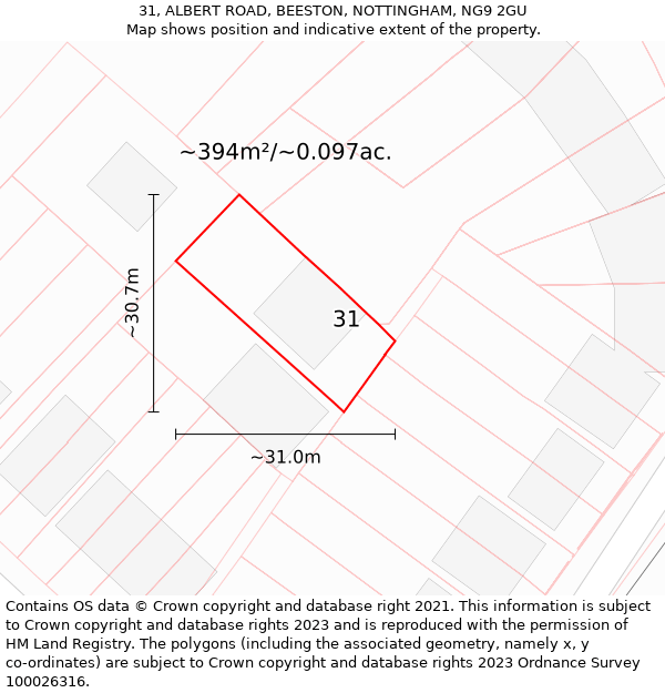31, ALBERT ROAD, BEESTON, NOTTINGHAM, NG9 2GU: Plot and title map