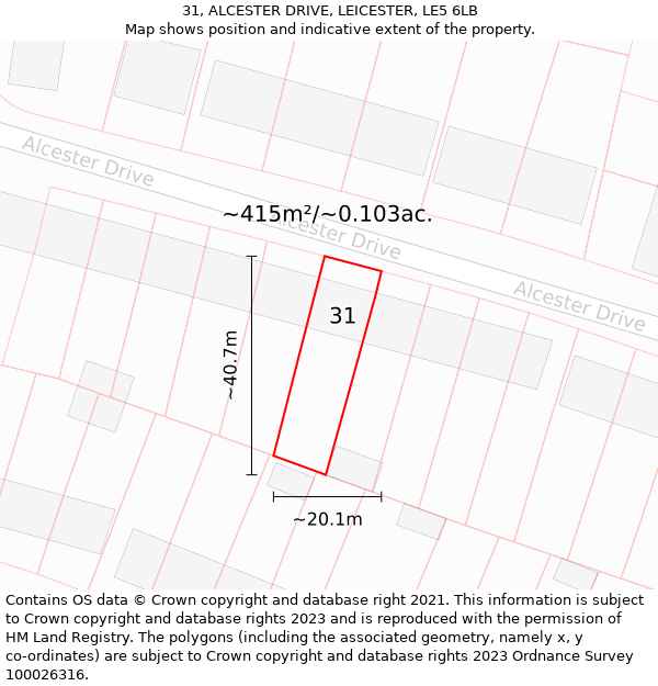 31, ALCESTER DRIVE, LEICESTER, LE5 6LB: Plot and title map